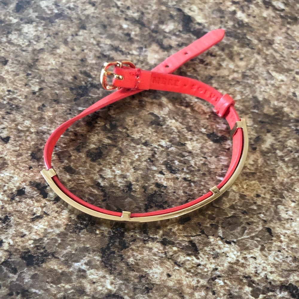 Stella & Dot Coral and Gold Leather Bracelet